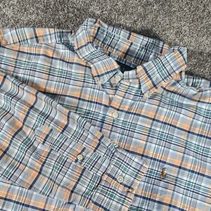 Ralph Lauren Button Down Shirt Mens XXL Blue Orange Plaid Classic Fit L/S